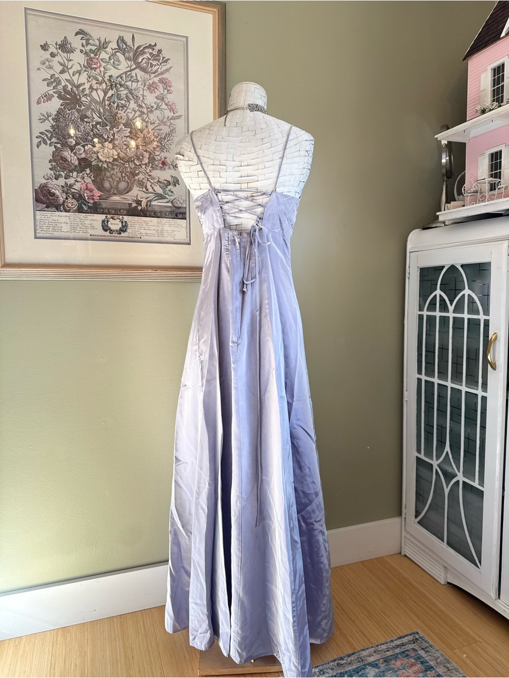 Vintage Lavender / Periwinkle Embroidered Maxi Formal Dress - Size 6